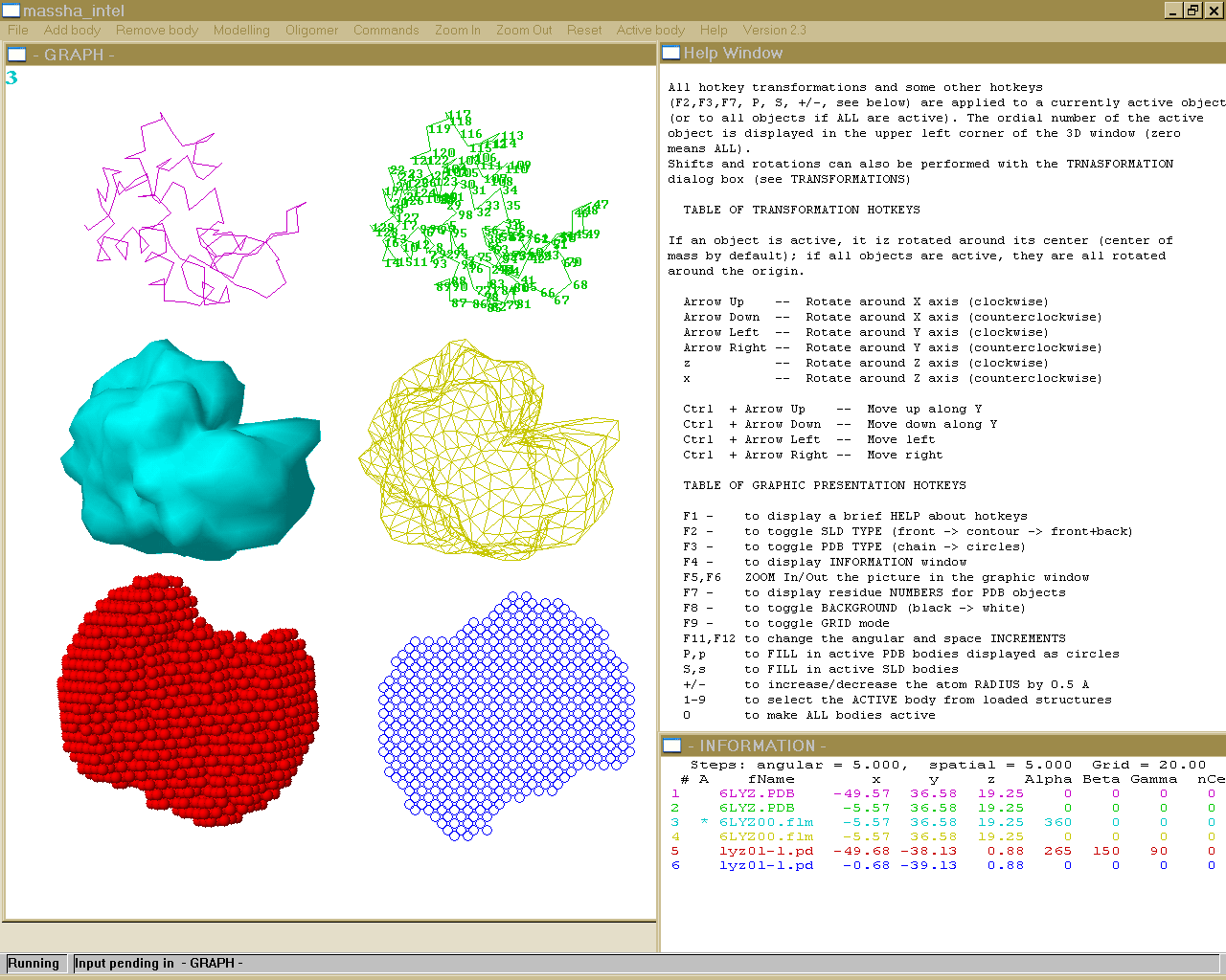 Screenshot showing various representations of lysozyme in MASSHA